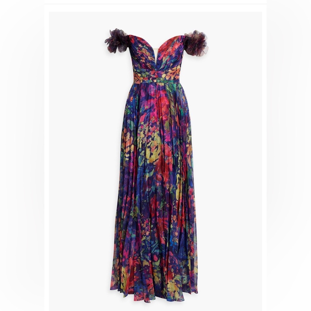 Marchesa Notte Off The Shoulder Multicolor Floral Maxi Gown